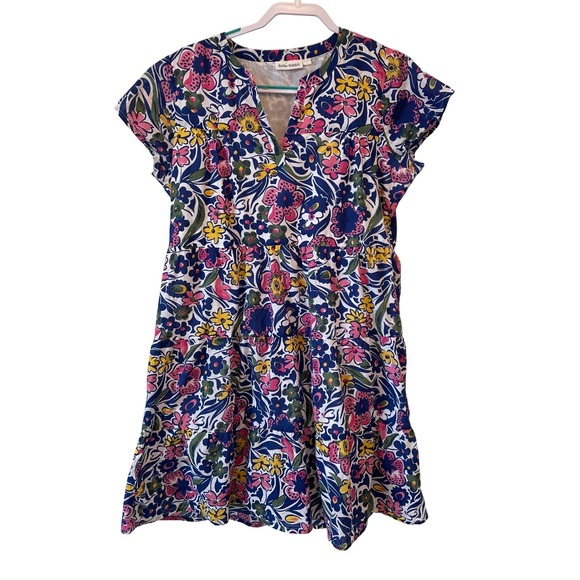 Roller Rabbit Size L ChaChas Pamela Tiered Floral Cotton Short Sleeve Dress - Picture 1 of 6